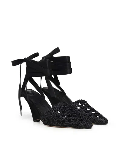 Jacquemus Woven Ankle-tie Heeled Sandals In Black