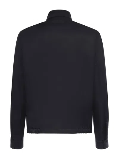 Zegna Microfiber Zip-up Jacket In Blue
