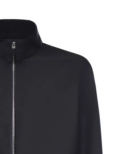 Zegna Microfiber Zip-up Jacket In Blue