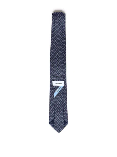 Ferragamo Printed Silk Tie In Blue