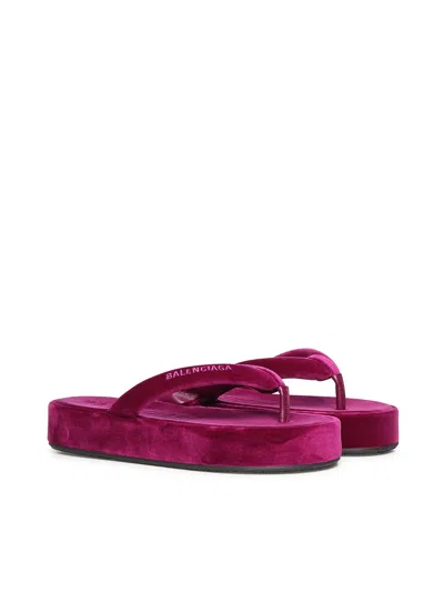 Balenciaga Jet Lag Stretch Velvet Platform Thong Sandals In Purple