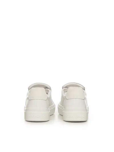Ferragamo White Calf Leather Bos Taurus Sneakers In Gray