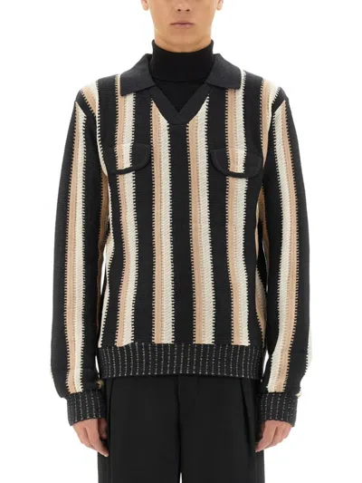Sasquatchfabrix Striped Flap-pocket Sweater In Black
