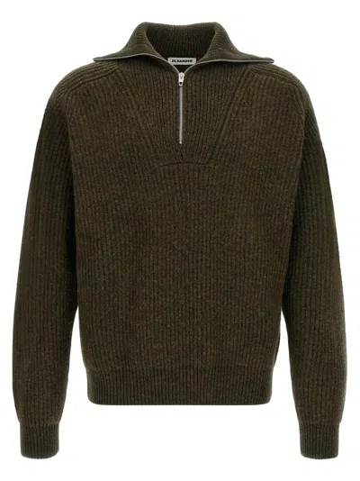 Jil Sander Green Half Zip Sweaters In Green