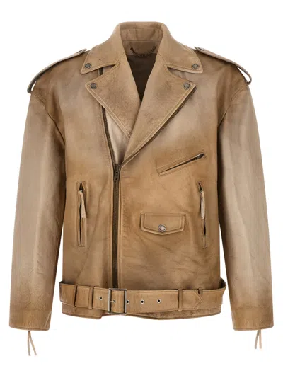 Golden Goose Beige Solid Notched Lapel Jacket In Beige