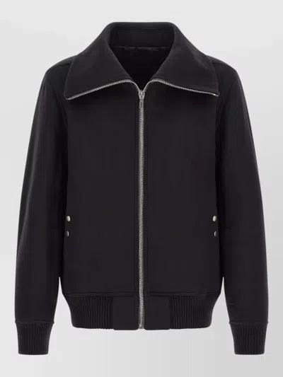Rick Owens Black Rain Bomber Jacket With High Neck And Functional Pockets In Black