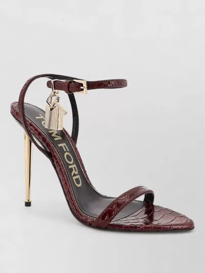 Tom Ford Semi Shiny Printed Python Padlock Pointy Naked Sandal In Blue