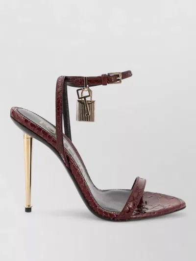 Tom Ford Semi Shiny Printed Python Padlock Pointy Naked Sandal In Blue