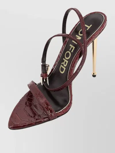 Tom Ford Semi Shiny Printed Python Padlock Pointy Naked Sandal In Blue