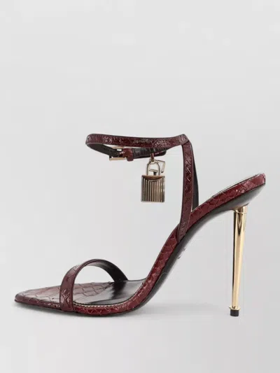 Tom Ford Semi Shiny Printed Python Padlock Pointy Naked Sandal In Blue