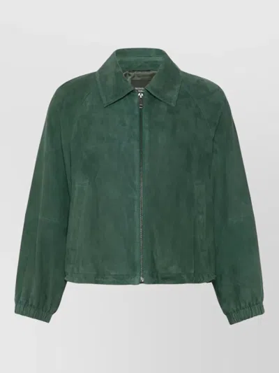 Weekend Max Mara Collared Coat Elastic Cuffs Side Pockets In Green