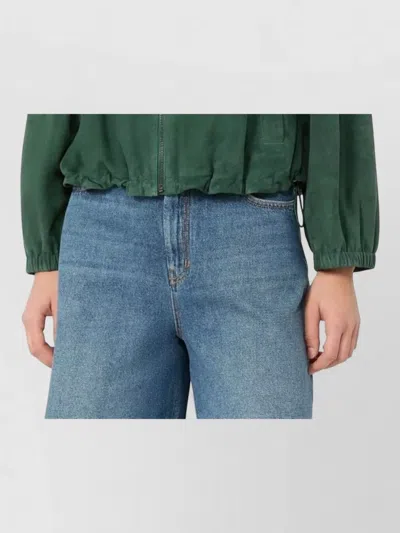 Weekend Max Mara Collared Coat Elastic Cuffs Side Pockets In Green