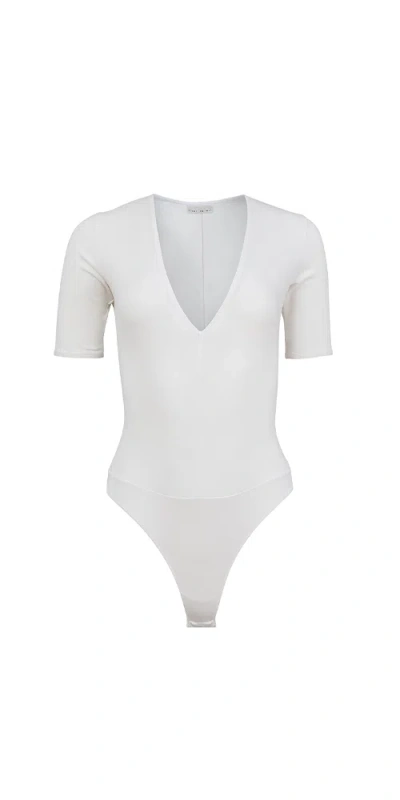 Fleur Du Mal Organic Cotton Deep V Bodysuit Ivory In White