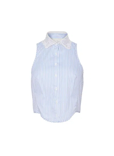 Fleur Du Mal Embroidered-collar Striped Bib Top In Blue