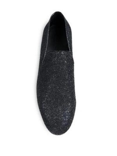 Shop Jimmy Choo Glitter & Velvet Formal Slip-on Loafers In Black