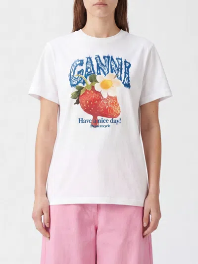 Ganni Womens Bright White Jersey Strawberry Printed Round-neck Cotton-jersey T-shirt In White