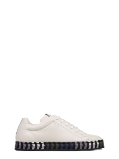Shop Fendi White  Faces Leather Sneakers