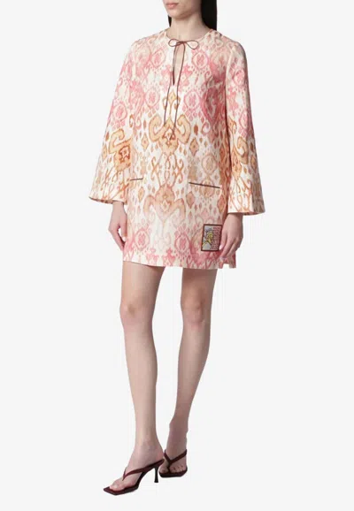 Zimmermann Aster Print Long Sleeve Linen Shift Dress In Multi