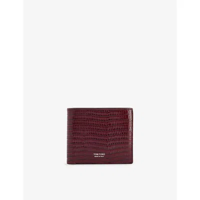 Tom Ford Lizard Embossed T-line Classic Bifold Wallet In Red