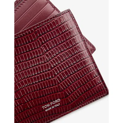 Tom Ford Lizard Embossed T-line Classic Bifold Wallet In Red