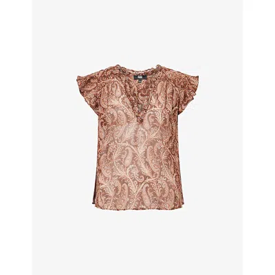 Paige Cornelia Flutter Sleeve Silk Top In Brown