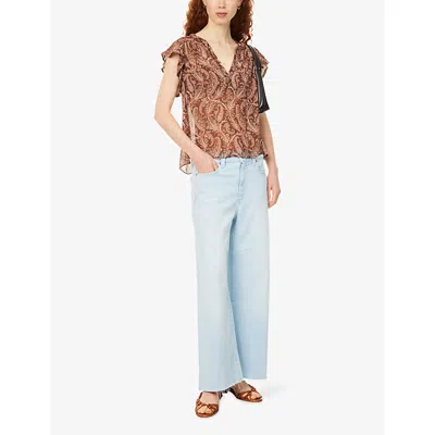 Paige Cornelia Flutter Sleeve Silk Top In Brown