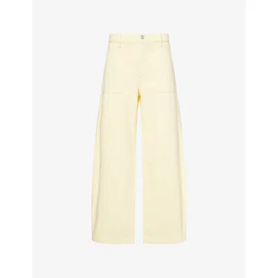 Frame The Anchor High Rise Wide Leg Ankle Jeans In Lemon In Green