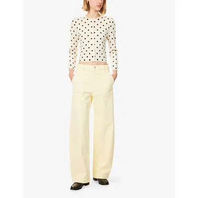 Frame The Anchor High Rise Wide Leg Ankle Jeans In Lemon In Green