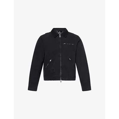 Represent Cropped Black Cotton Canvas Jacket With Zip Closure And Utility Pockets In Black
