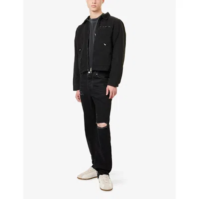 Represent Cropped Black Cotton Canvas Jacket With Zip Closure And Utility Pockets In Black