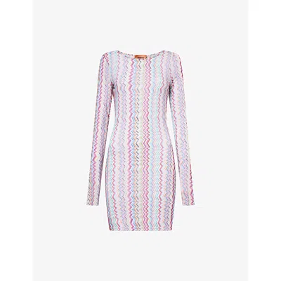 Missoni Midi Dress In Zig Zag Printed Tulle Multicolor 3d Chevron In Multi