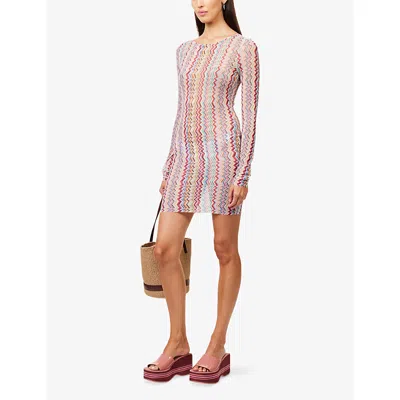 Missoni Midi Dress In Zig Zag Printed Tulle Multicolor 3d Chevron In Multi