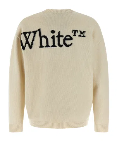 Off-white Ribbed Collar And Cuffs Knit Sweater In Neutral