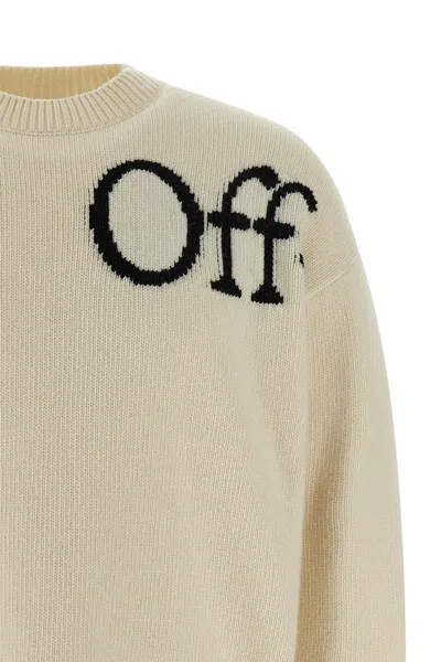 Off-white Ribbed Collar And Cuffs Knit Sweater In Neutral