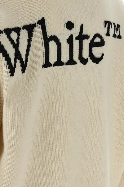 Off-white Ribbed Collar And Cuffs Knit Sweater In Neutral