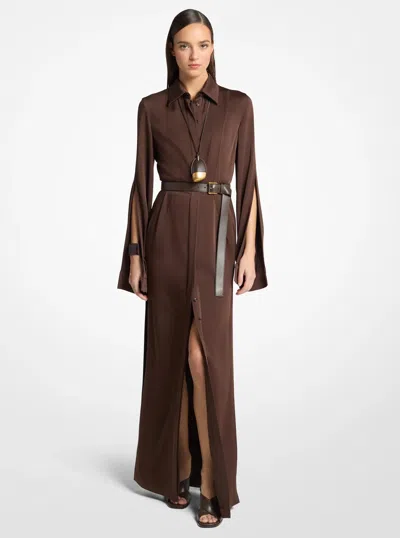 Michael Kors Split-sleeve Techno Maxi Shirtdress In Brown