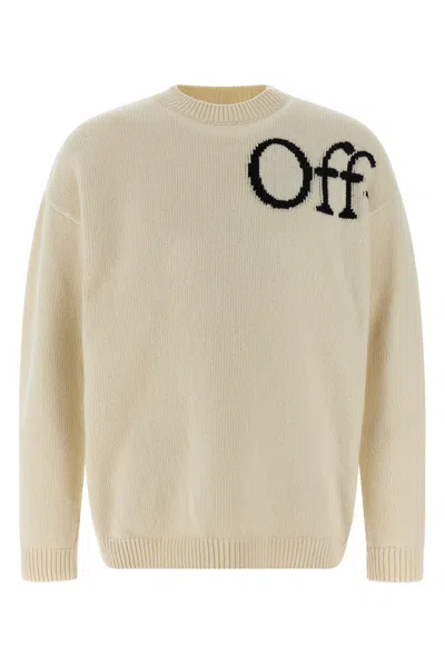 Off-white Ribbed Collar And Cuffs Knit Sweater In Multi