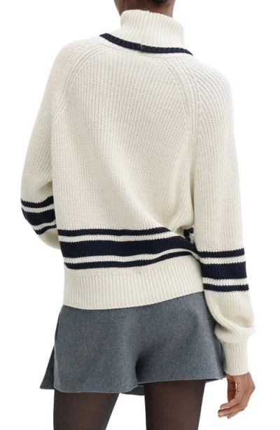 Mango Stripe Turtleneck Sweater In White