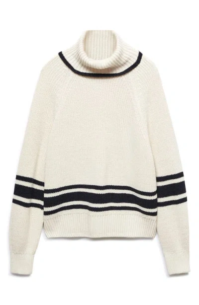 Mango Stripe Turtleneck Sweater In White