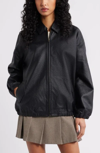 Open Edit Oversize Faux Leather Jacket In Multi