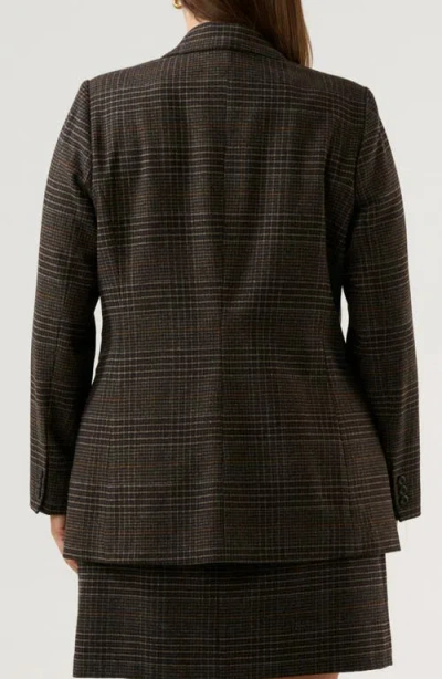 Estelle Noel Check Double Breasted Blazer In Brown