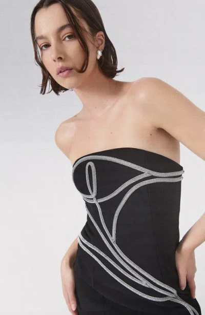 Significant Other Abbey Metallic Soutache Strapless Twill Cocktail Minidress In Black