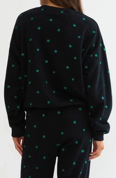 Beach Riot Devyn Embroidered Clovers Oversized Sweatshirt In Black