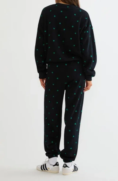 Beach Riot Devyn Embroidered Clovers Oversized Sweatshirt In Black