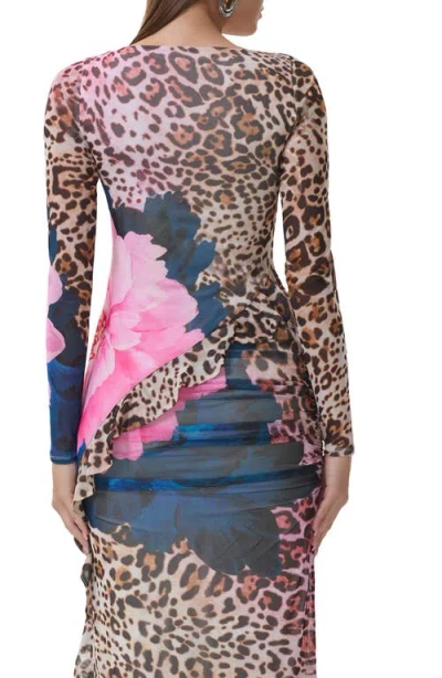 Afrm Doris Ruffle Asymmetric Mesh Top In Multi