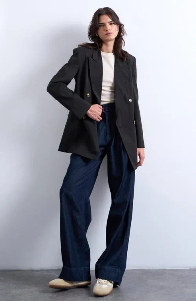 Topshop Pinstripe Double Breasted Blazer In Blue