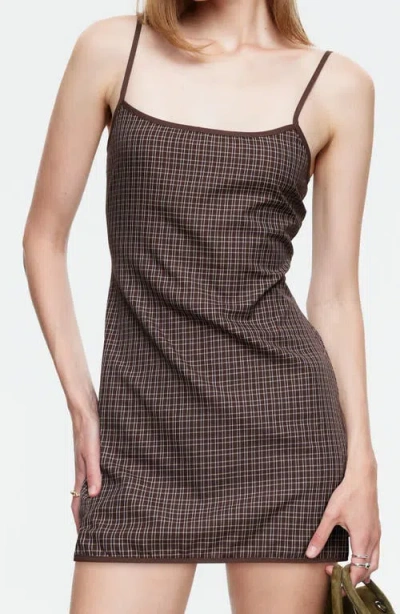 Lioness Voyage Mini Dress Chocolate Plaid In Brown