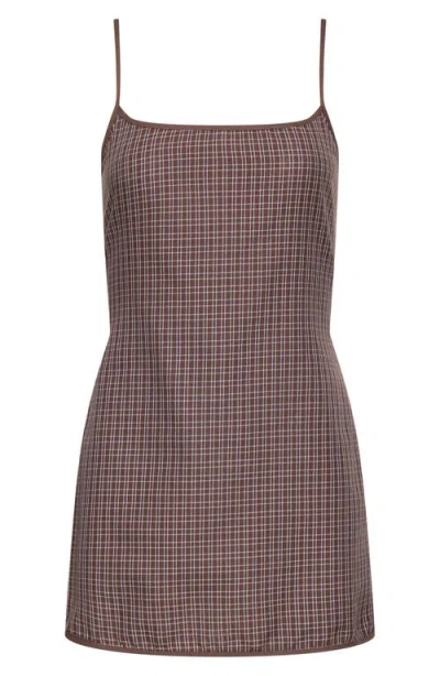 Lioness Voyage Mini Dress Chocolate Plaid In Brown