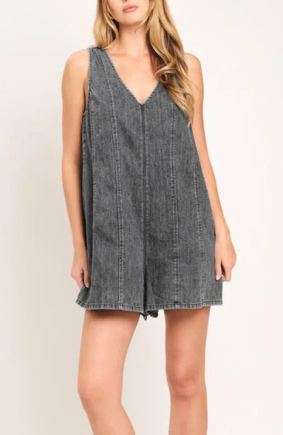 Flying Tomato Washed Denim Romper In Gray