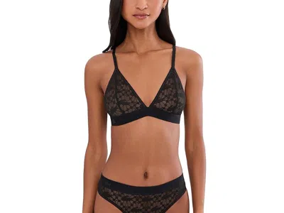 Lacoste Logo Lace Triangle Bralette In Black